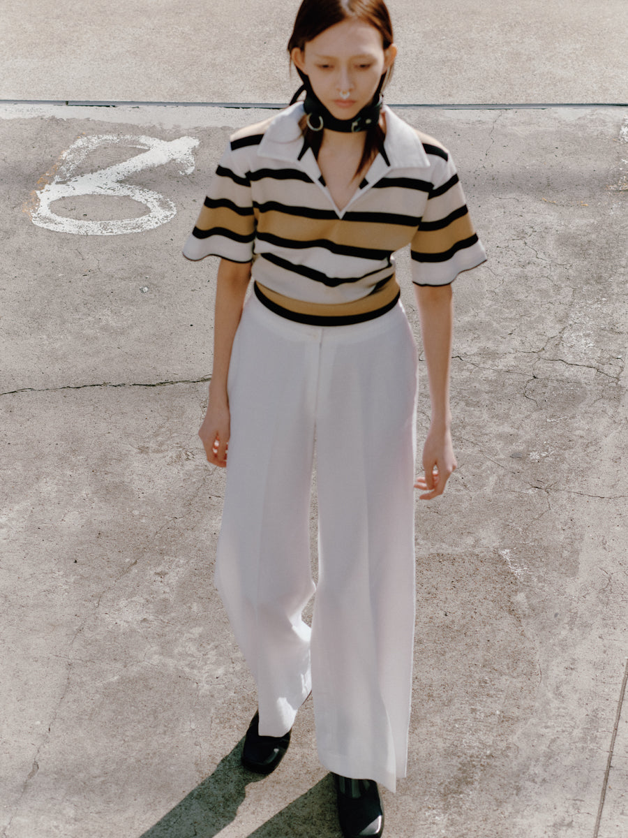 Open Collar Border Polo Top