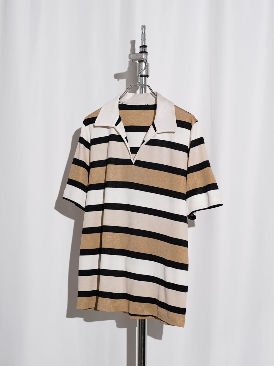 Open Collar Border Polo Top