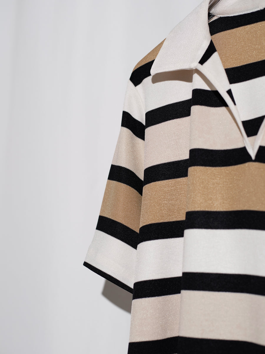 Open Collar Border Polo Top