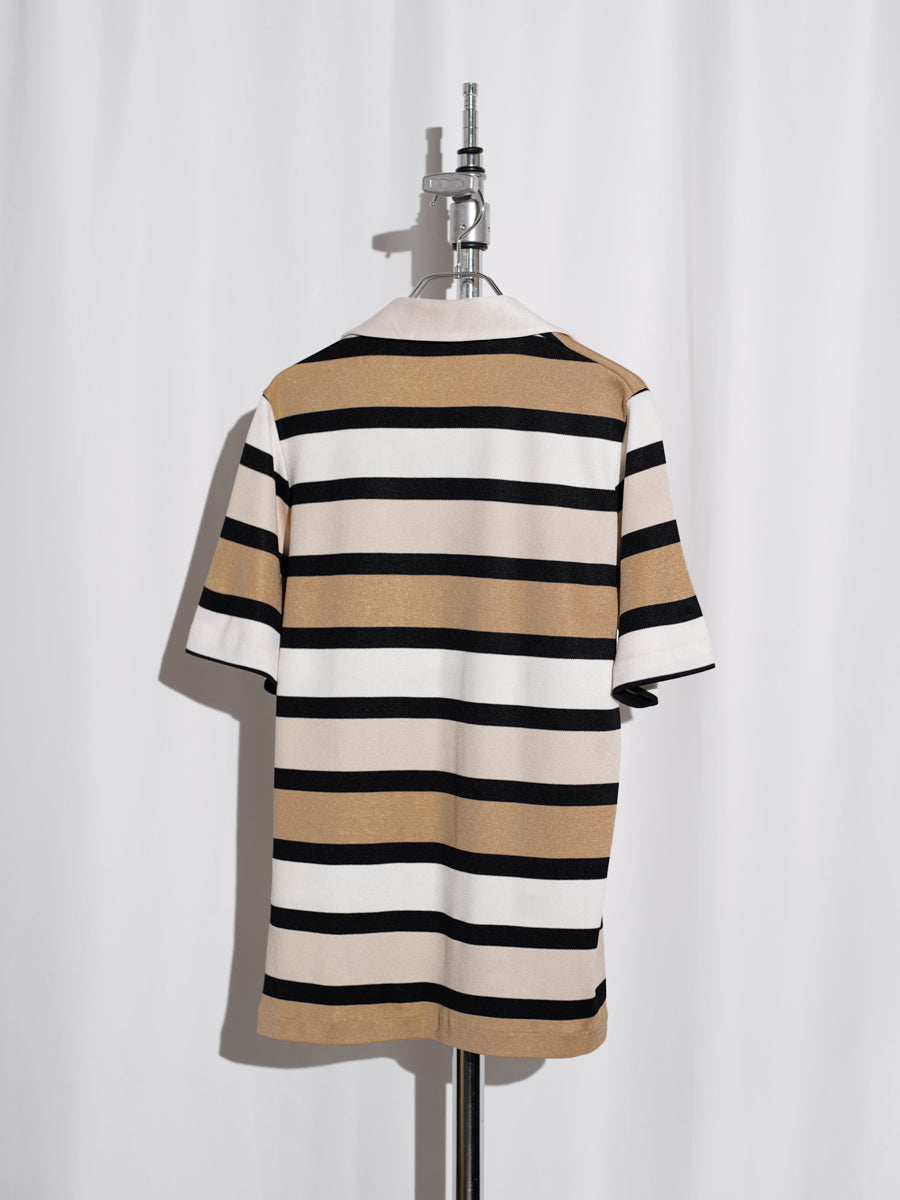 Open Collar Border Polo Top