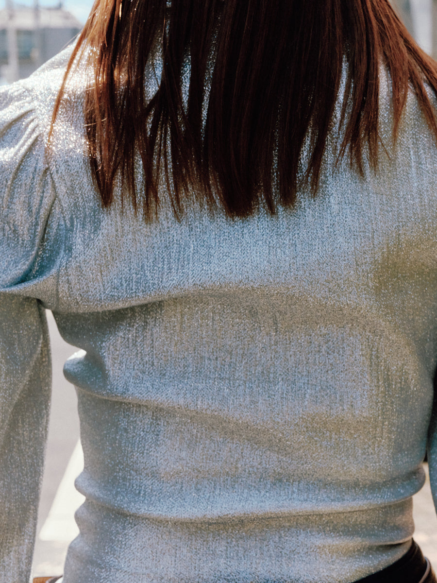 70s Glam Silver zip Blouse (Tailer made)