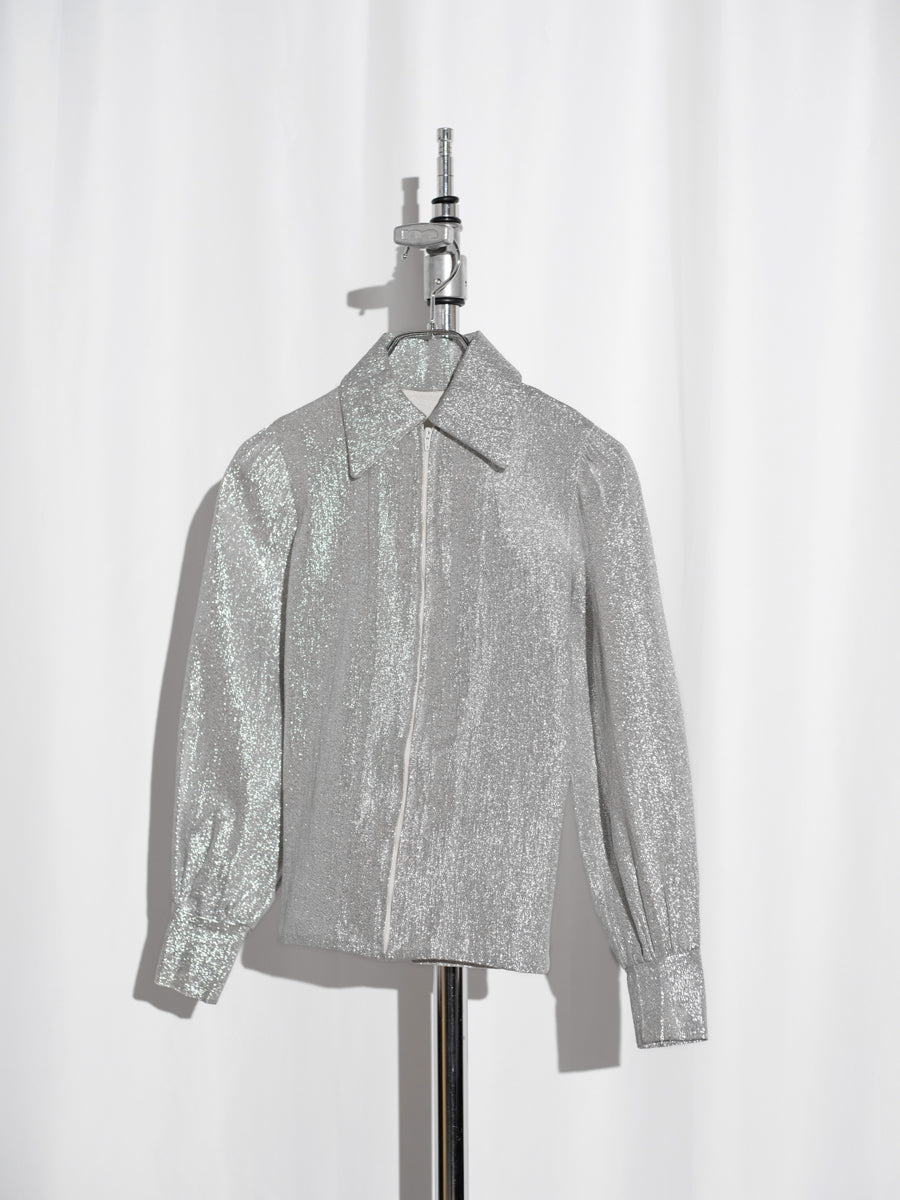 70s Glam Silver zip Blouse (Tailer made)