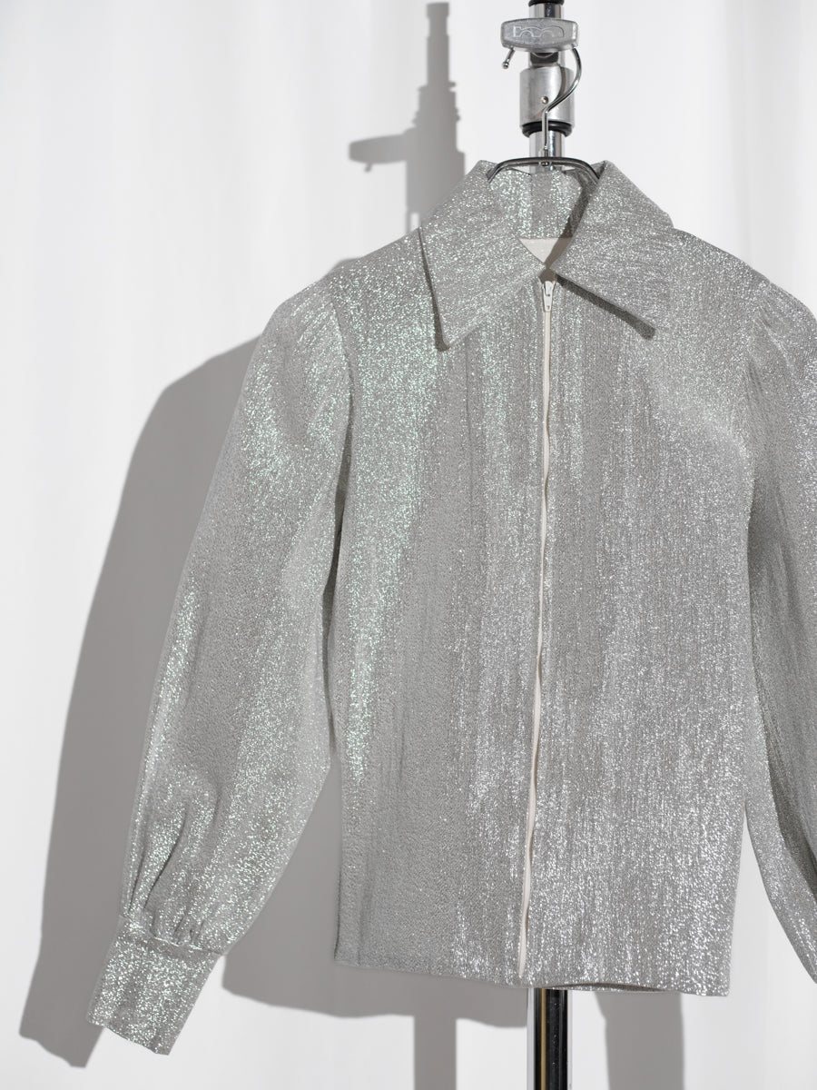 70s Glam Silver zip Blouse (Tailer made)