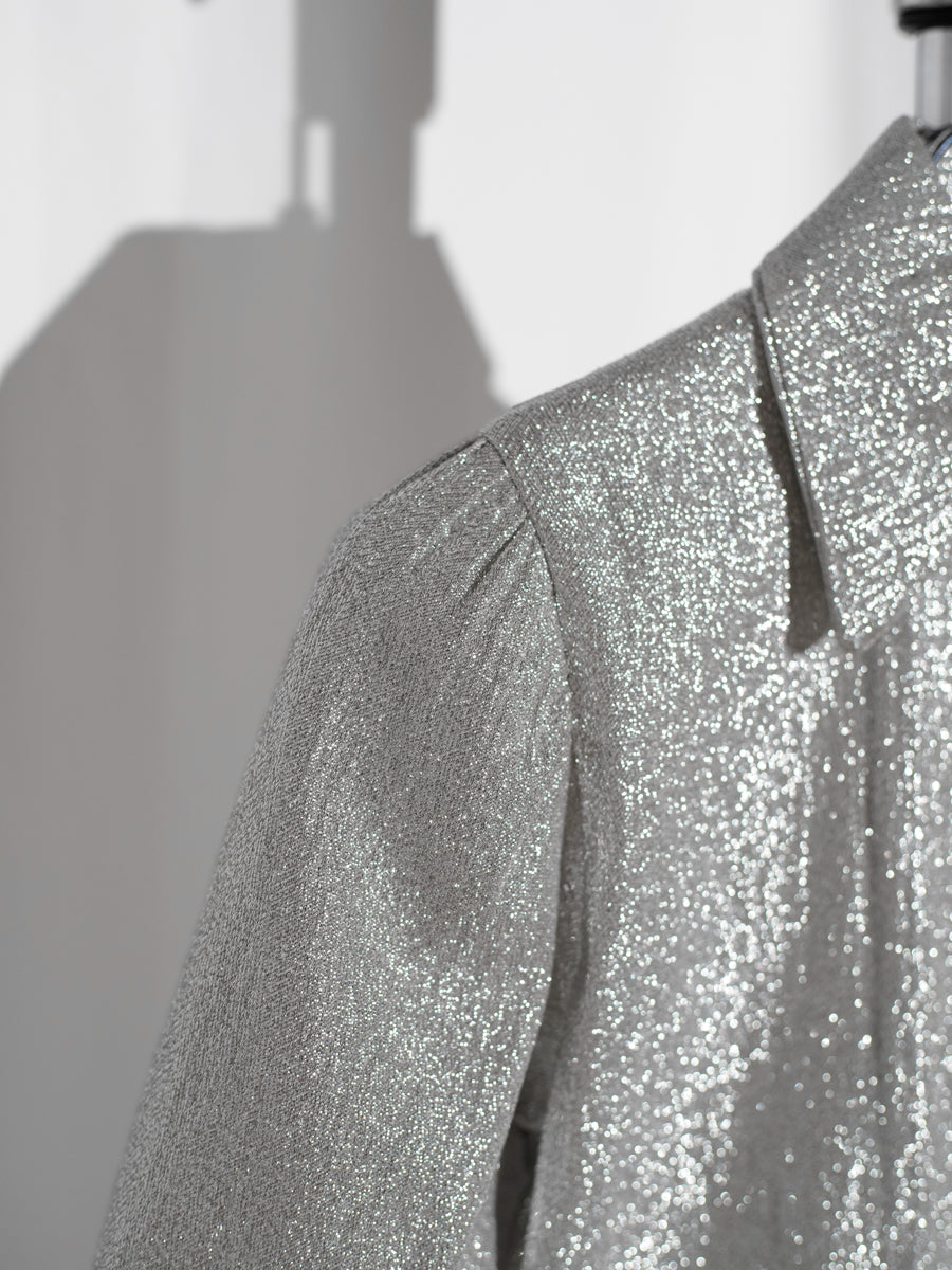 70s Glam Silver zip Blouse (Tailer made)