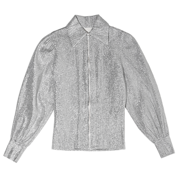 70s Glam Silver zip Blouse (Tailer made)