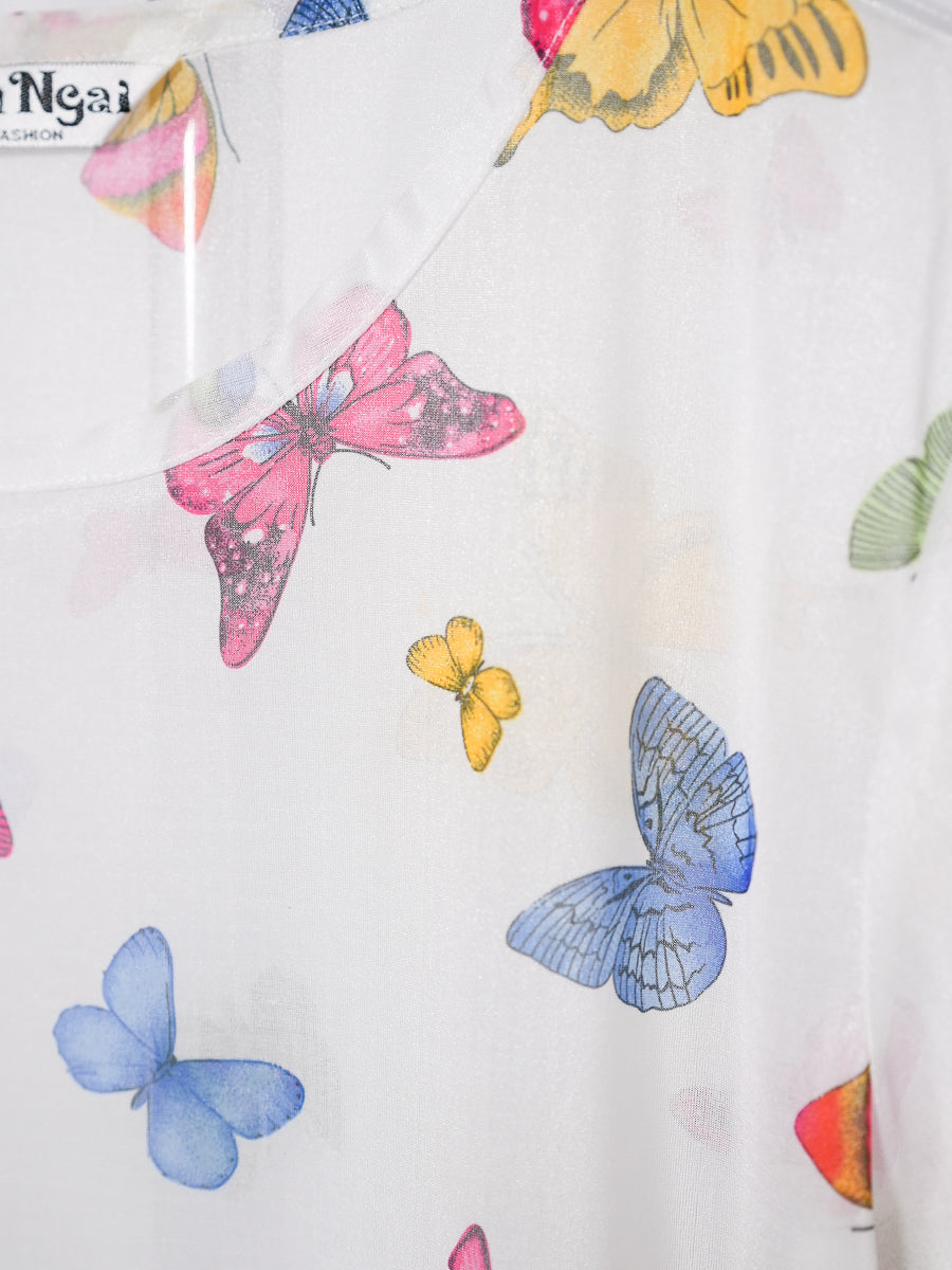 Butterfly Print See-through T-shirt