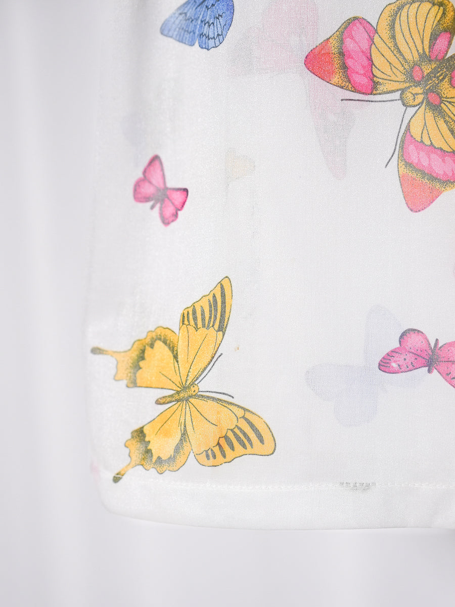 Butterfly Print See-through T-shirt