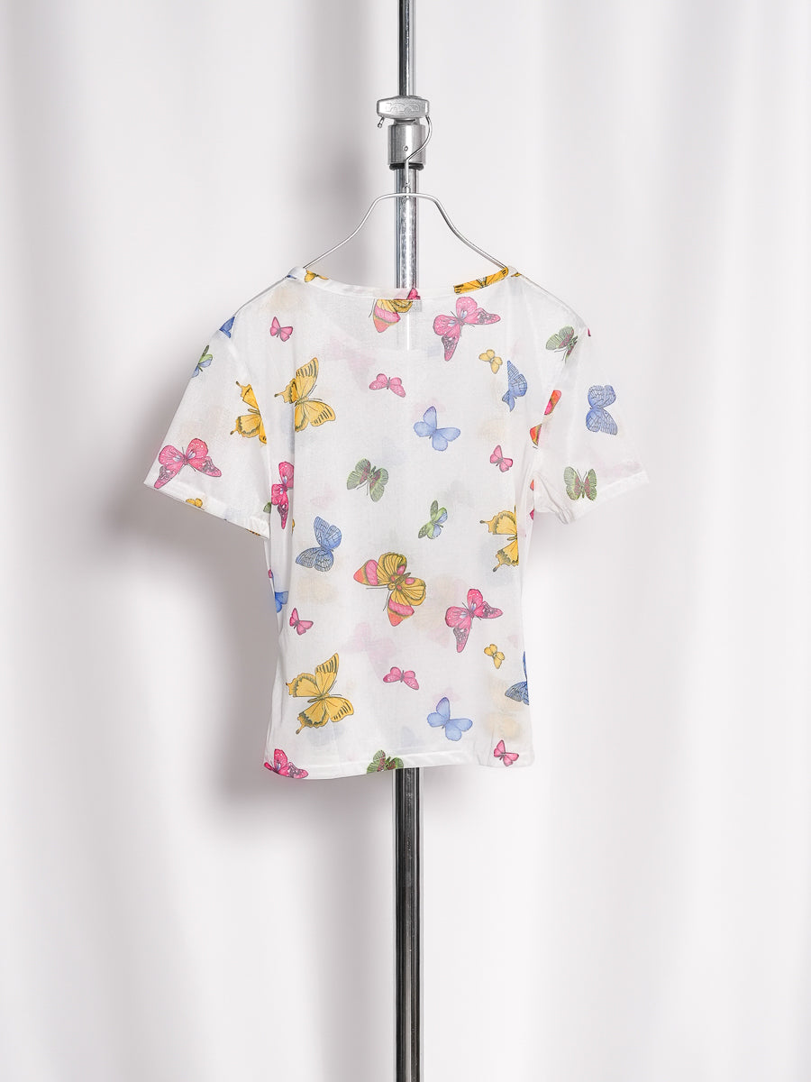 Butterfly Print See-through T-shirt
