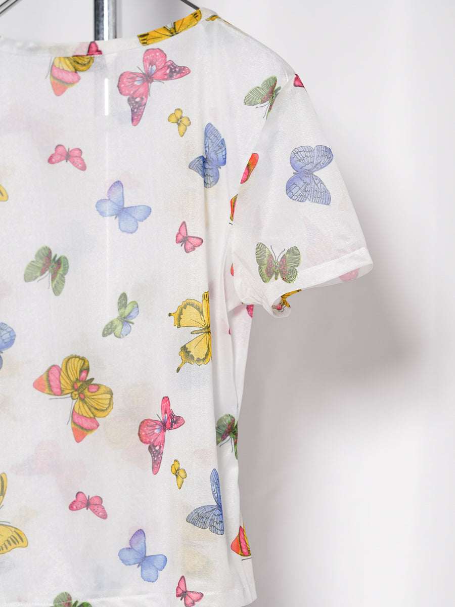 Butterfly Print See-through T-shirt