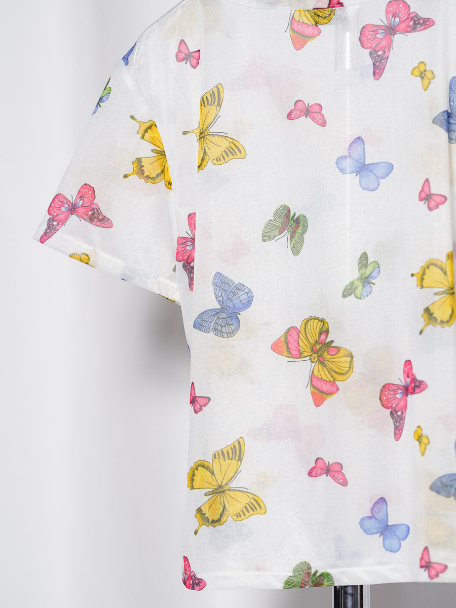 Butterfly Print See-through T-shirt