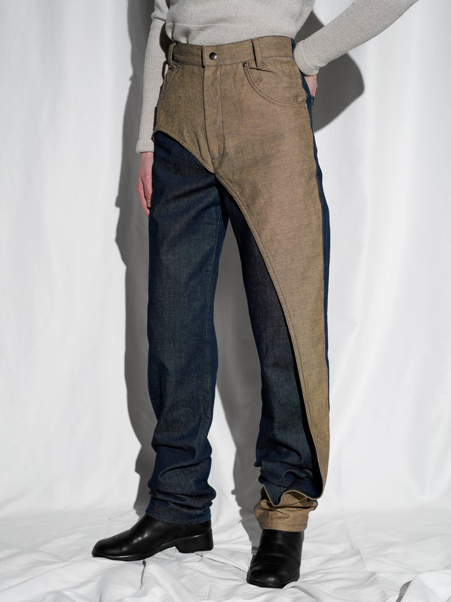 Asymmetric Panel Denim Pants