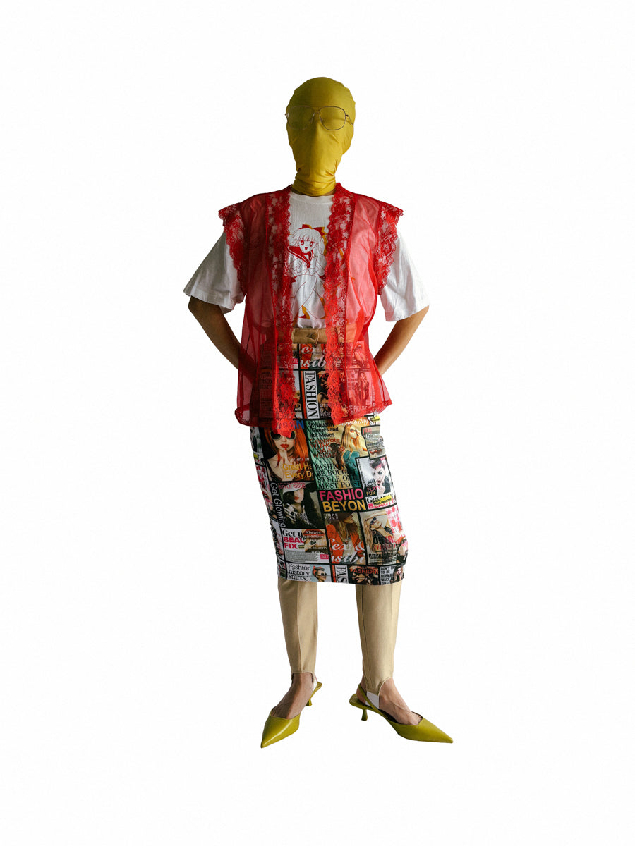 Magazine Collage Tight Skirt