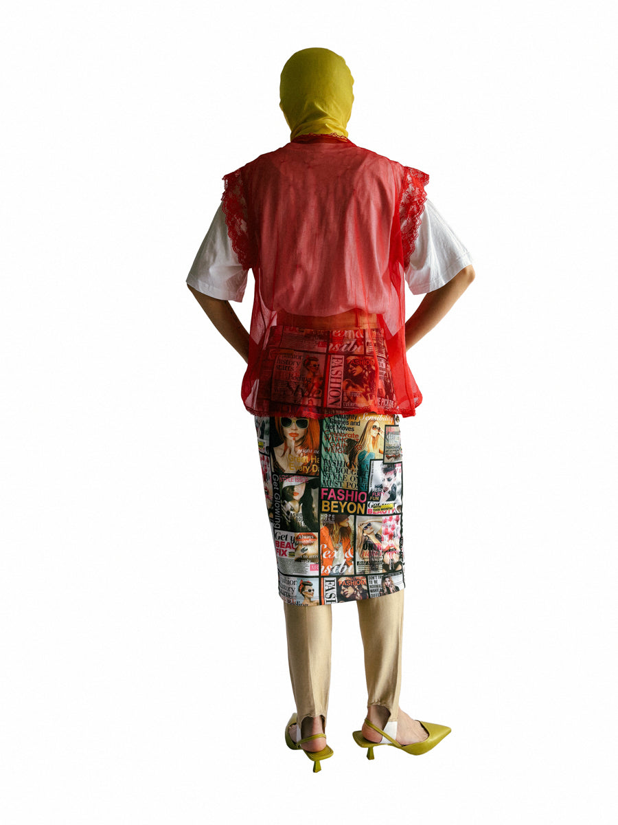 Magazine Collage Tight Skirt